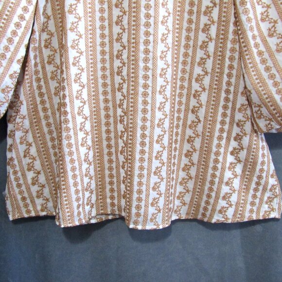 Calvin Klein Top Sz L White Golden Brown Embroidered Stripe Balloon Slv Peasant - Picture 4 of 12